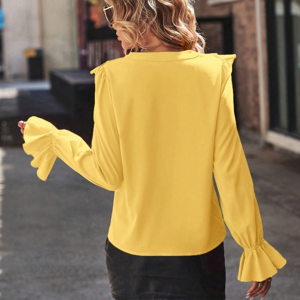 Ruffle Trim Flare Sleeve Blouse - Picture 4 of 4